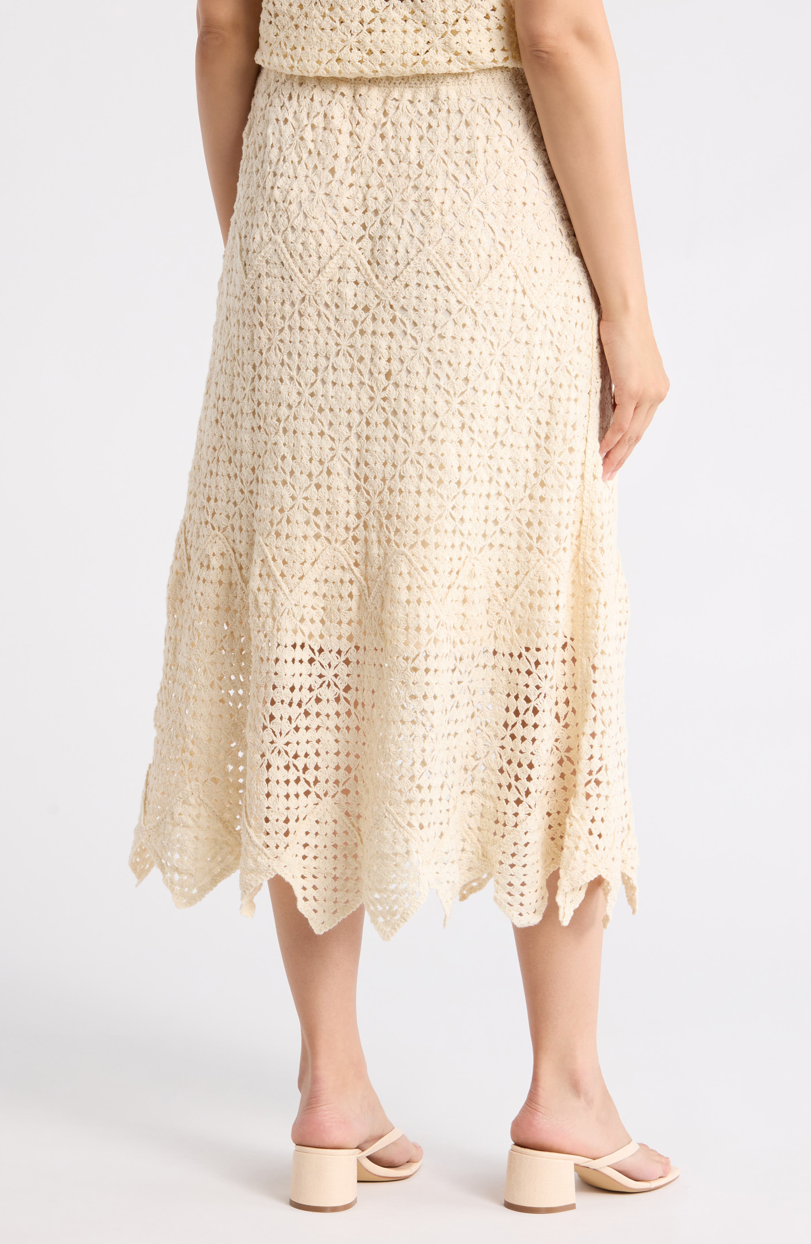 Adrianna Papell Floral Open Stitch A-Line Midi Skirt