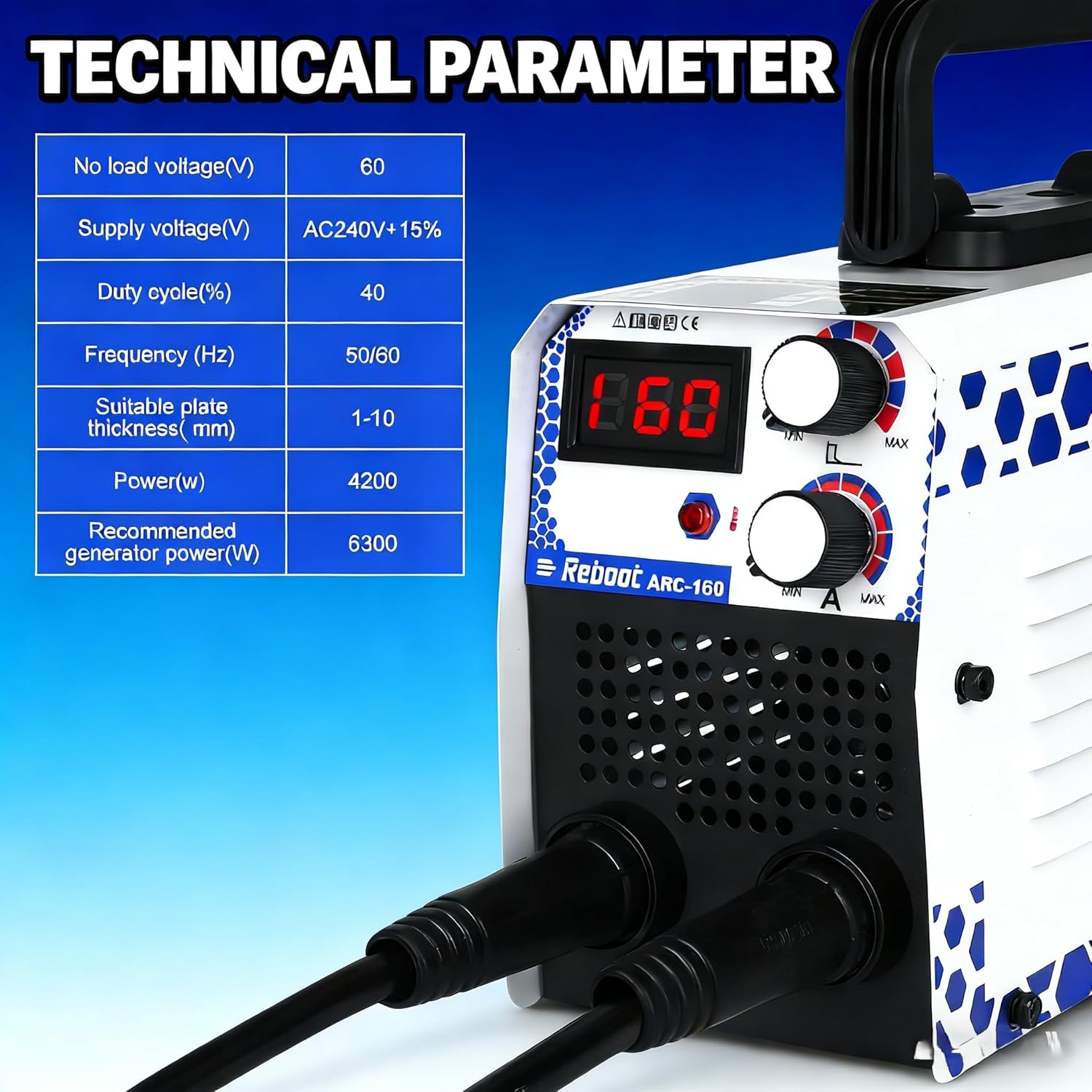 Reboot 160A 2-in-1 Lift TIG/MMA Stick Welder, IGBT Inverter Arc Welding Machine with LCD, Hot Start Anti-Stick, UK 240V – Includes Welding Gloves, Electrode Holder & Work Clamp