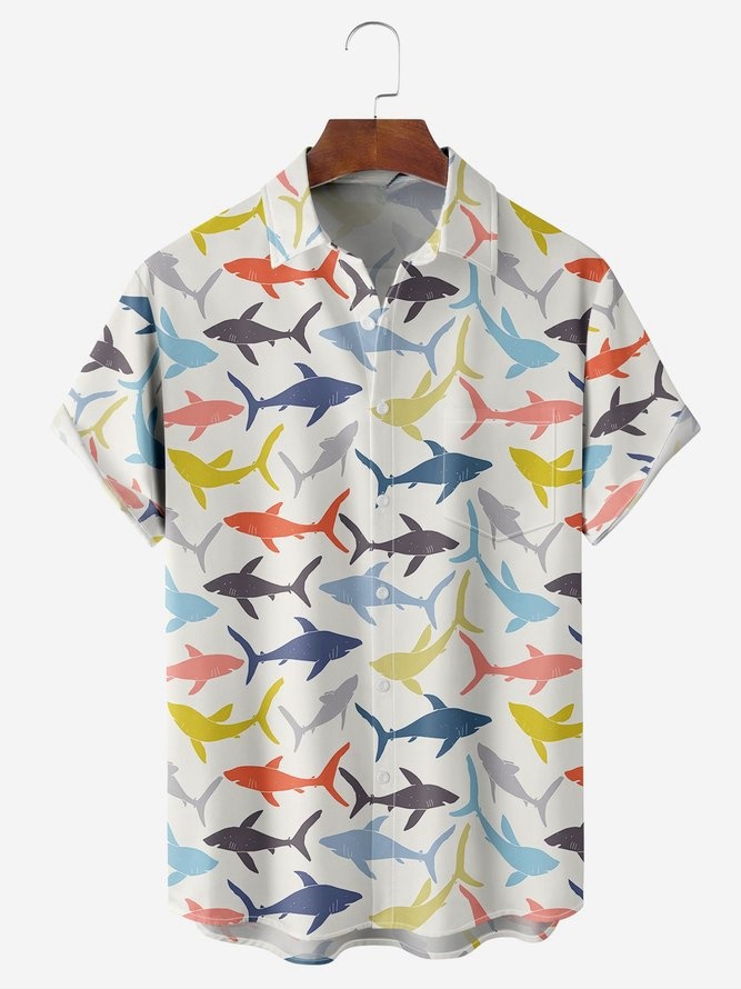 Shark Chest Pocket Short Sleeve Casual Shirt