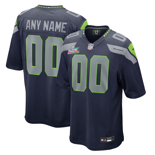 Men's Seattle Seahawks  Nike College Super Bowl LX Patch Custom Game Jersey- Navy/Gray/White