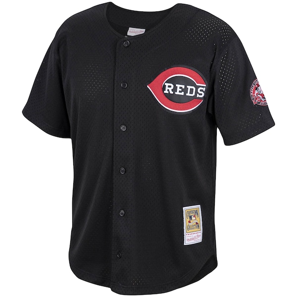 Ken Griffey Jr. Cincinnati Reds Cooperstown Collection Mesh Batting Practice Button-Up Jersey - Black