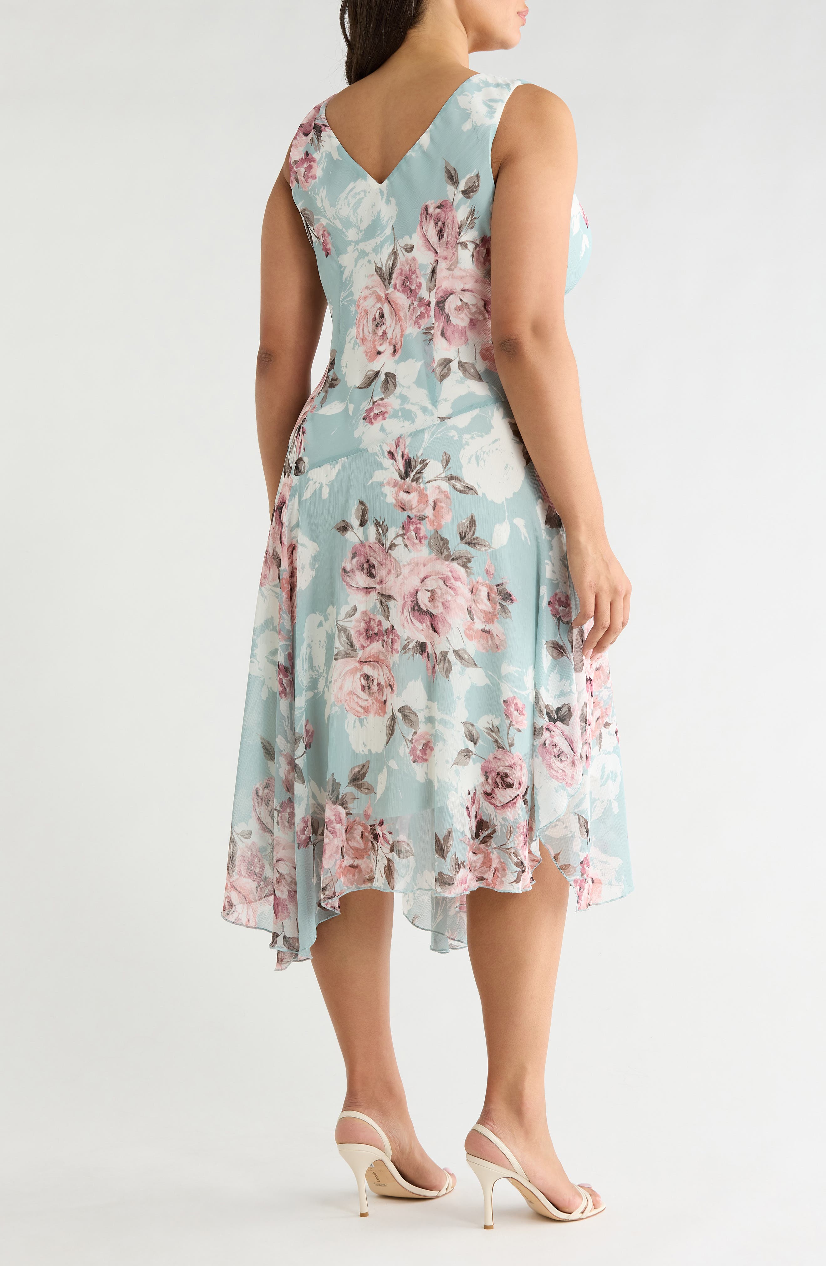 Connected Apparel Floral Asymmetric Hem Dress