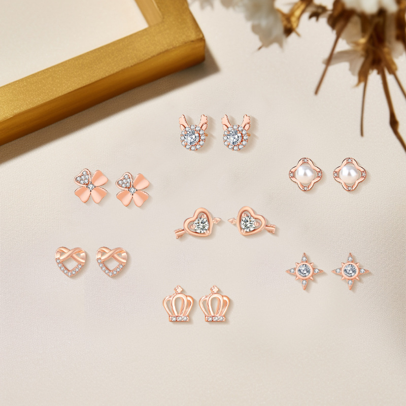 520 gift, a week's supply of women's 925 sterling silver earrings, fashionable and suitable for everyday wear, with delicate cubic zirconia accents, in a chic and elegant style
