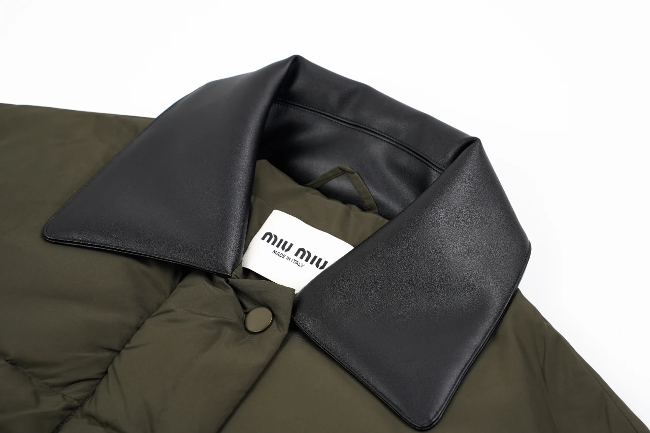 Miu Miu Olive Green Leather Collar Down Vest product photo from LabelPicks