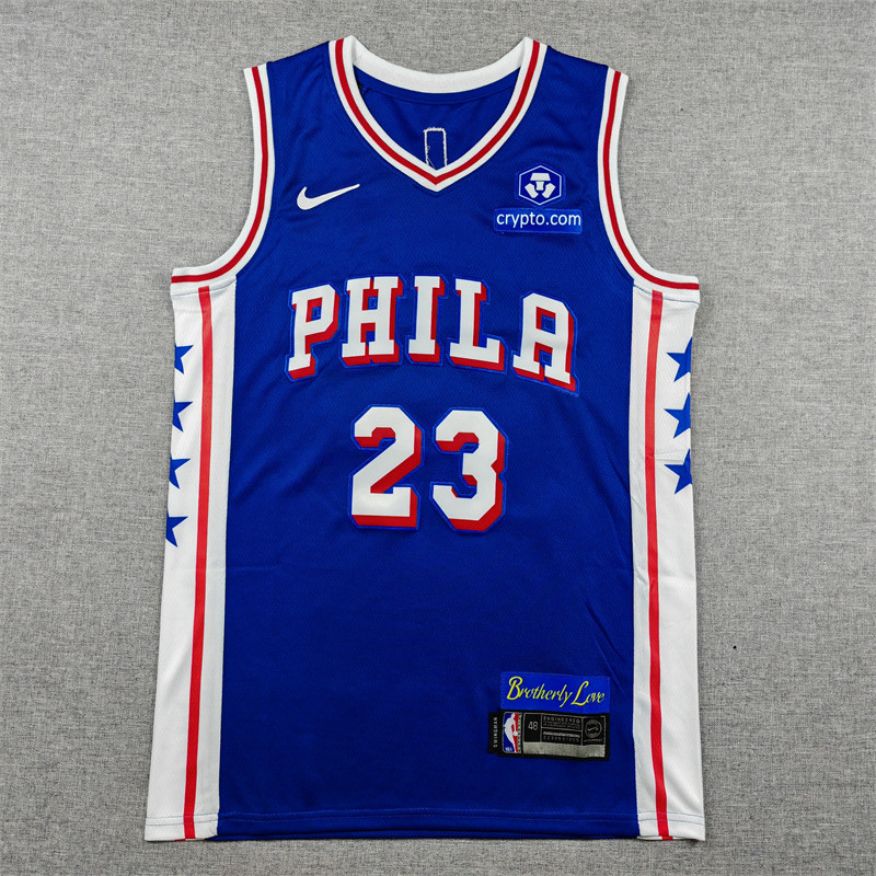 Embroidered 76ers #23 James Jersey – Blue Mesh Basketball Uniform (American Style)