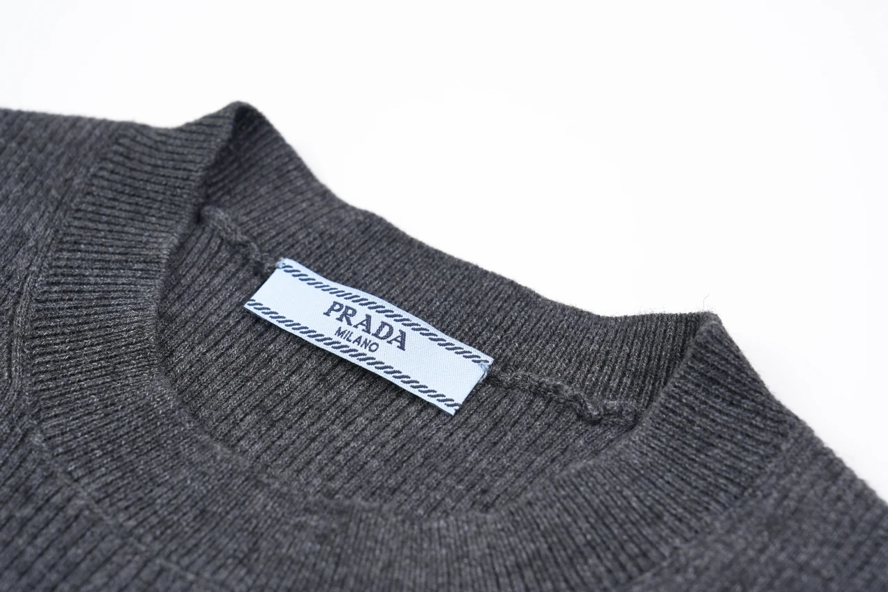 Prada Charcoal Recycled Silk Logo Jacquard Slim Knit Sweater product photo from LabelPicks