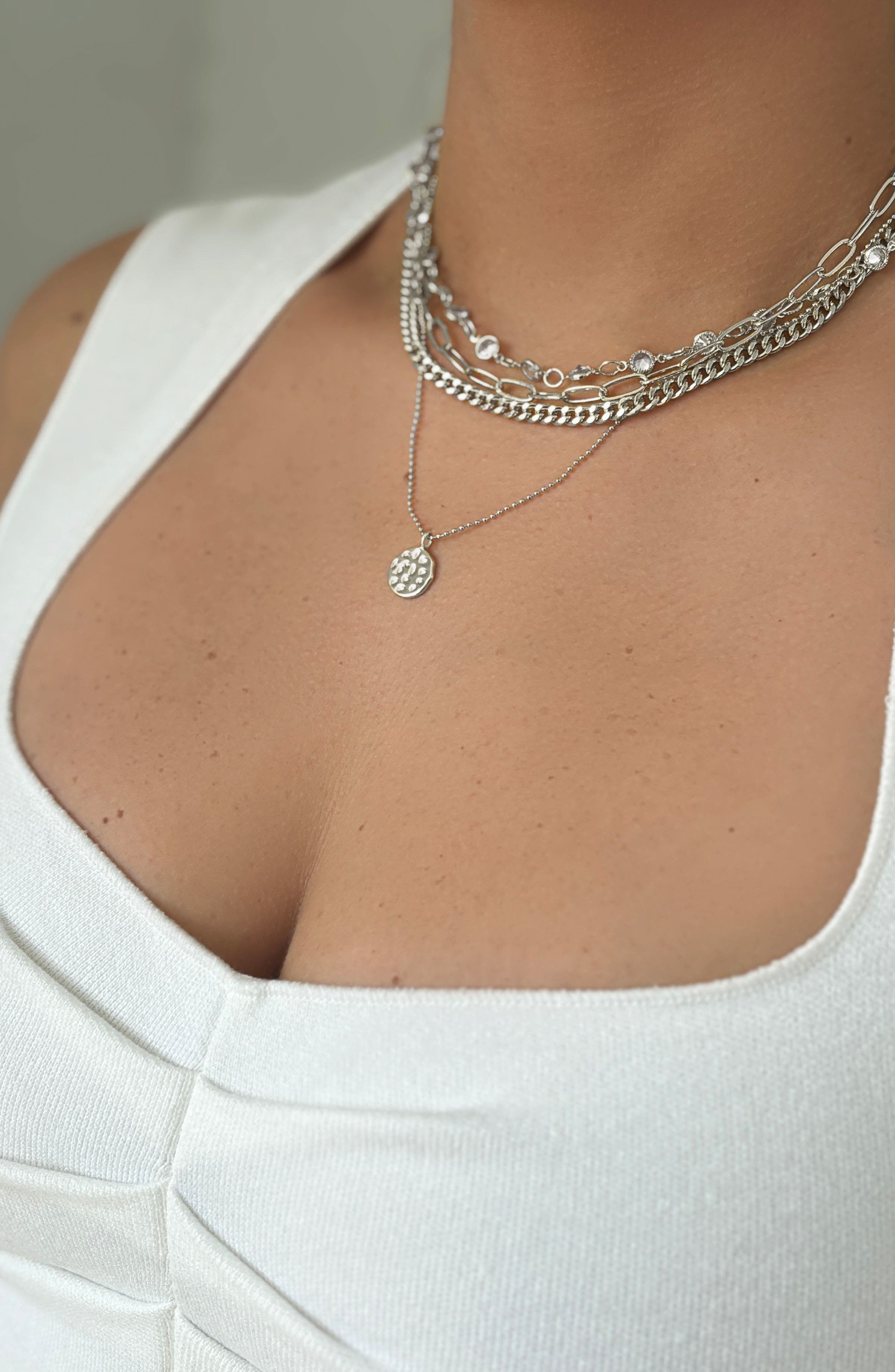 Adornia 14K Yellow Gold Plated Layered Pebbled Charm Necklace
