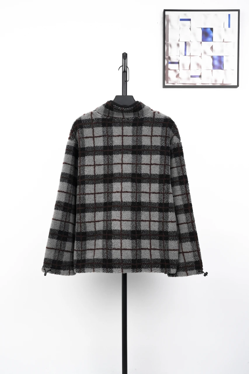 Miu Miu Grey Black Check Fleece Zip Jacket product photo from LabelPicks