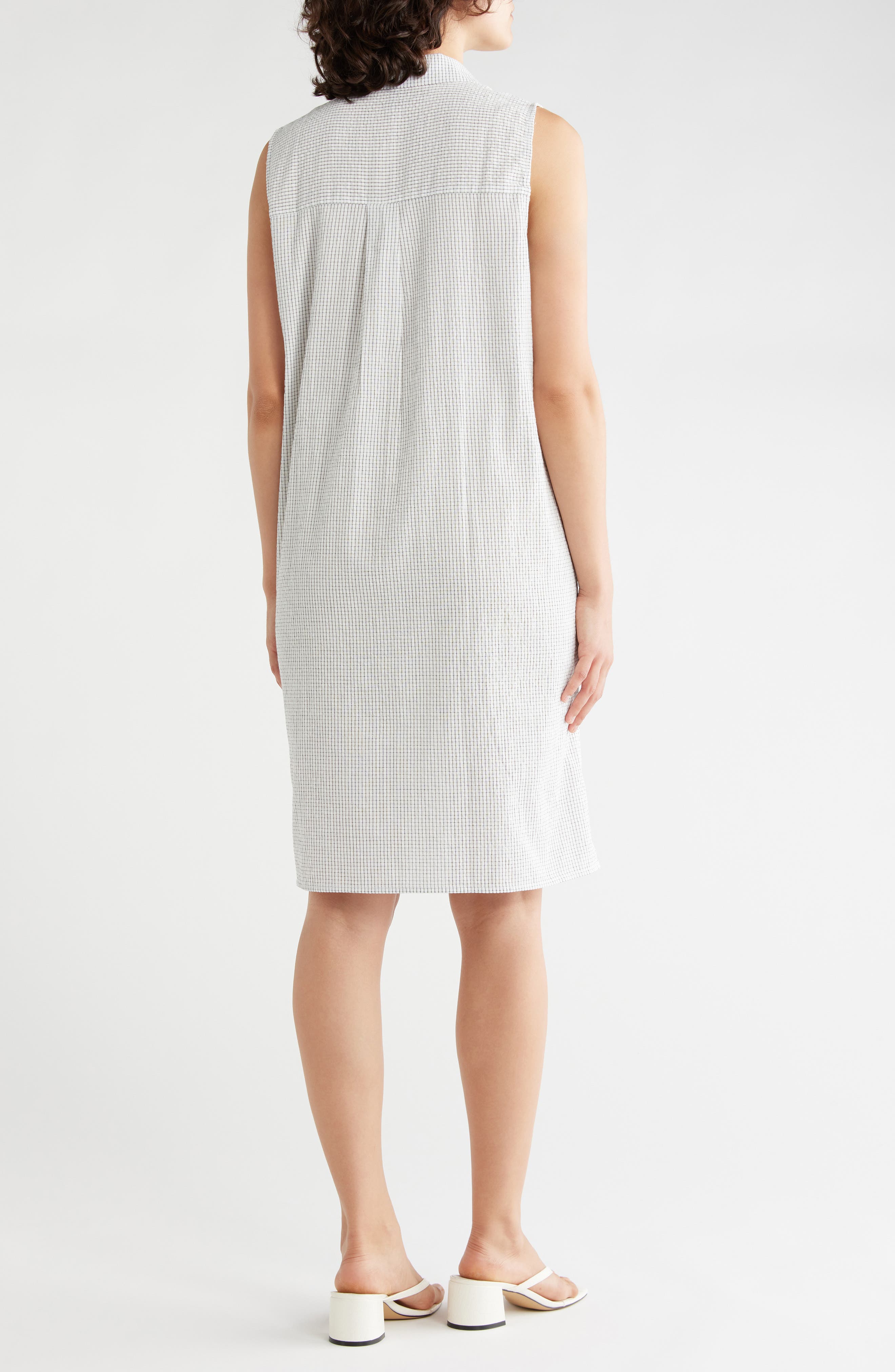 Eileen Fisher Grid Print Sleeveless Organic Cotton Shirtdress