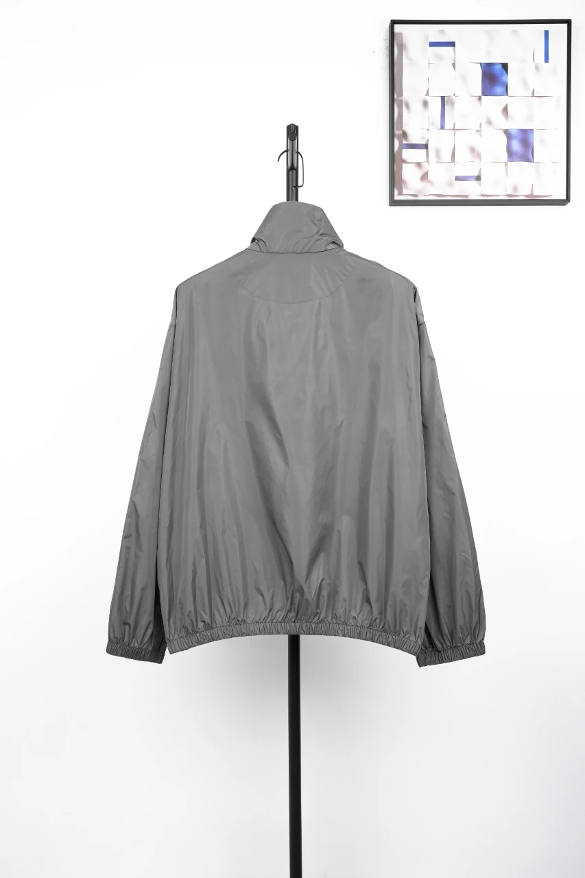 Prada Grey Lightweight Stand-Collar Triangle Logo Jacket product photo from LabelPicks