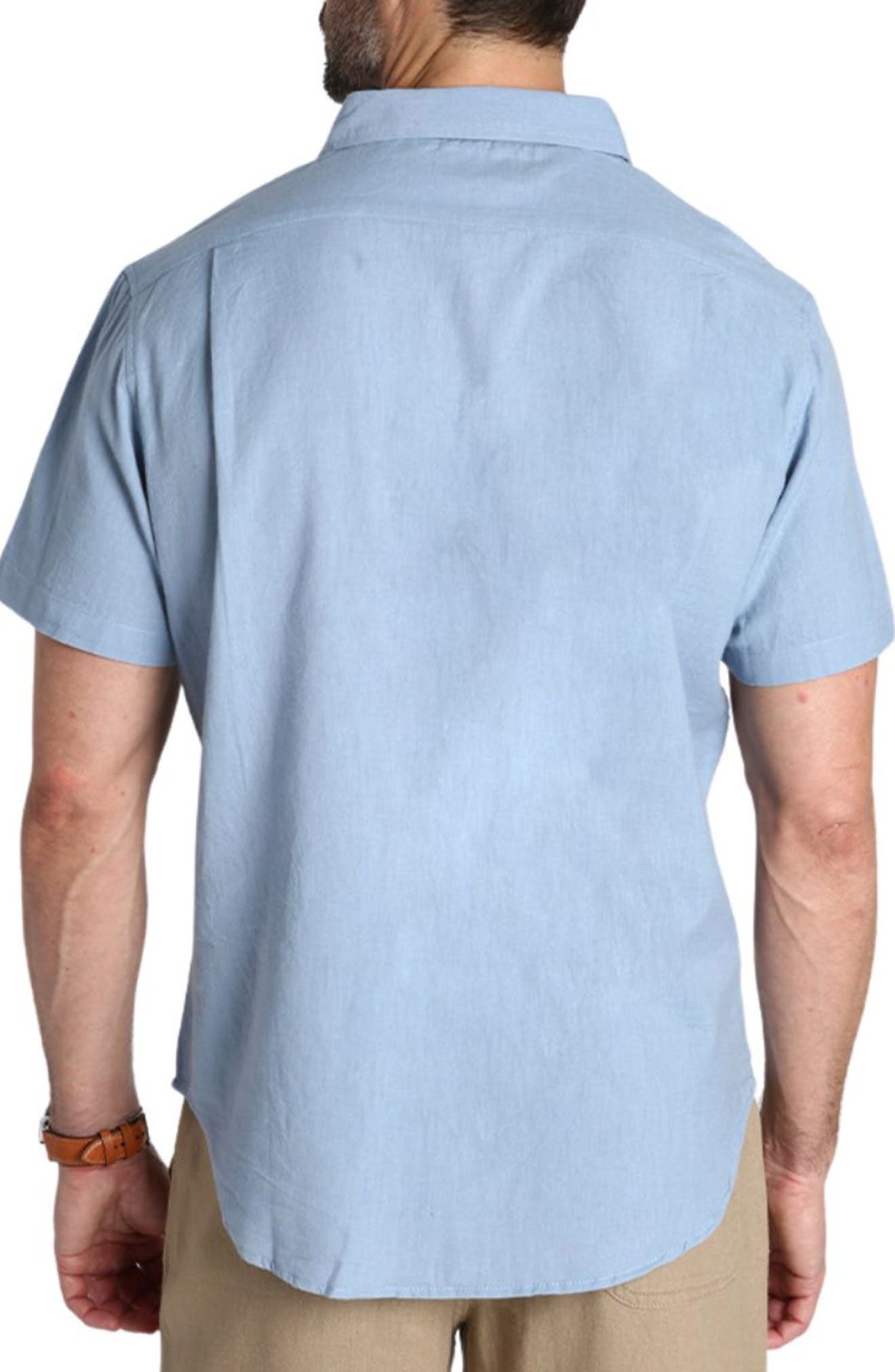 JACHS Linen & Cotton Blend Short Sleeve Button-Up Shirt