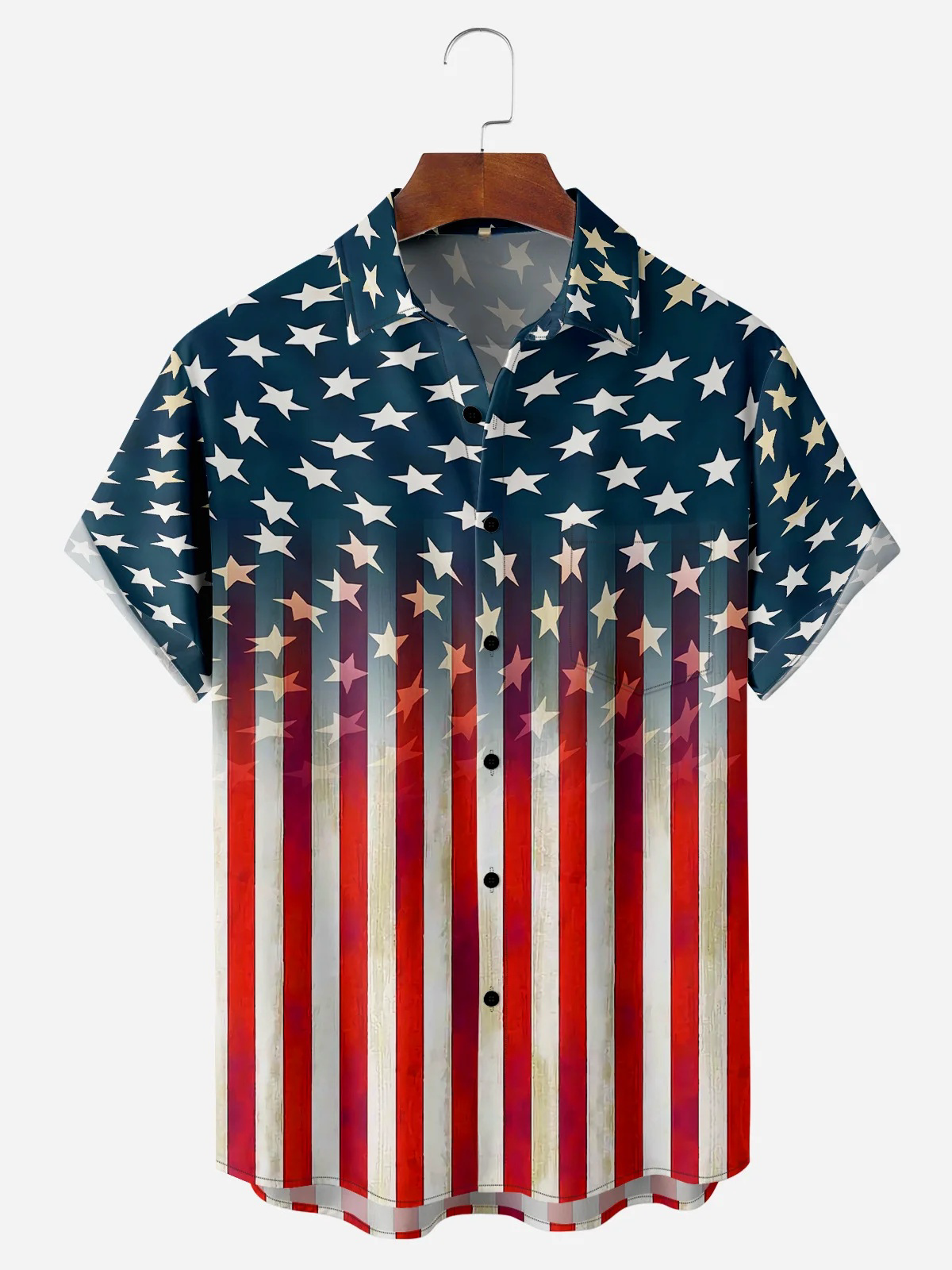 American Flag Chest Pocket Short Sleeve Casual Shirt