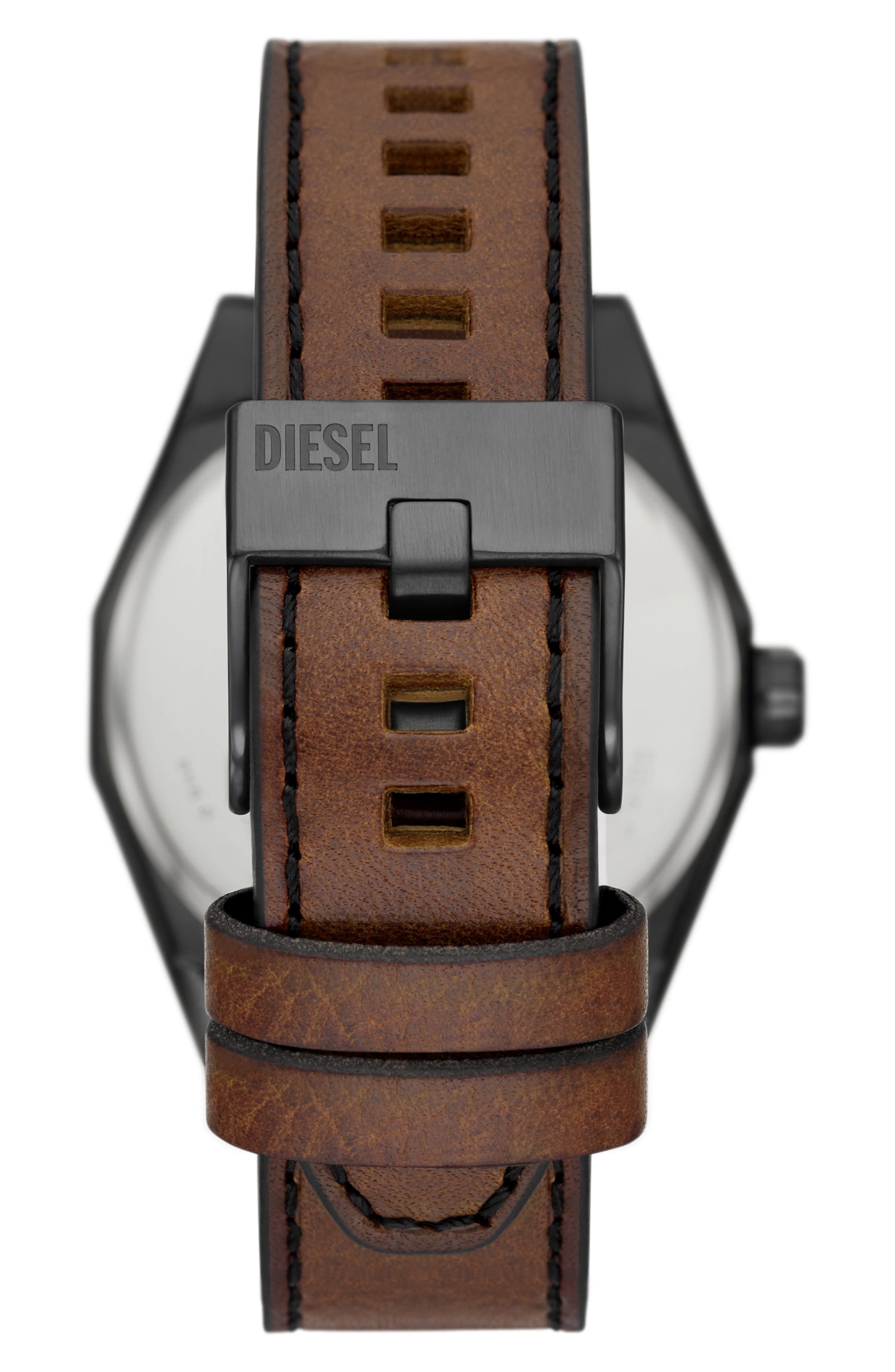 DIESEL® Scraper Leather Strap Watch, 43mm