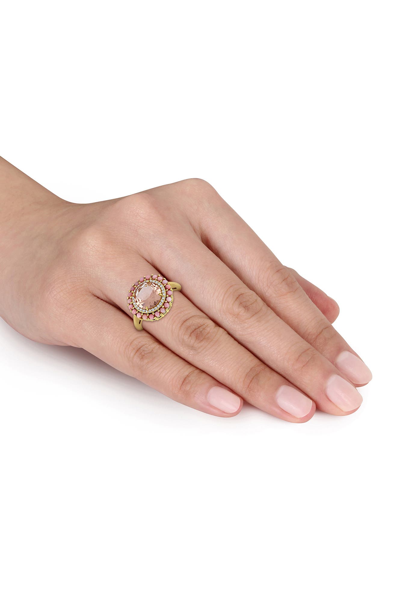 DELMAR Morganite, Pink Opal & Lab Grown White Sapphire Halo Ring