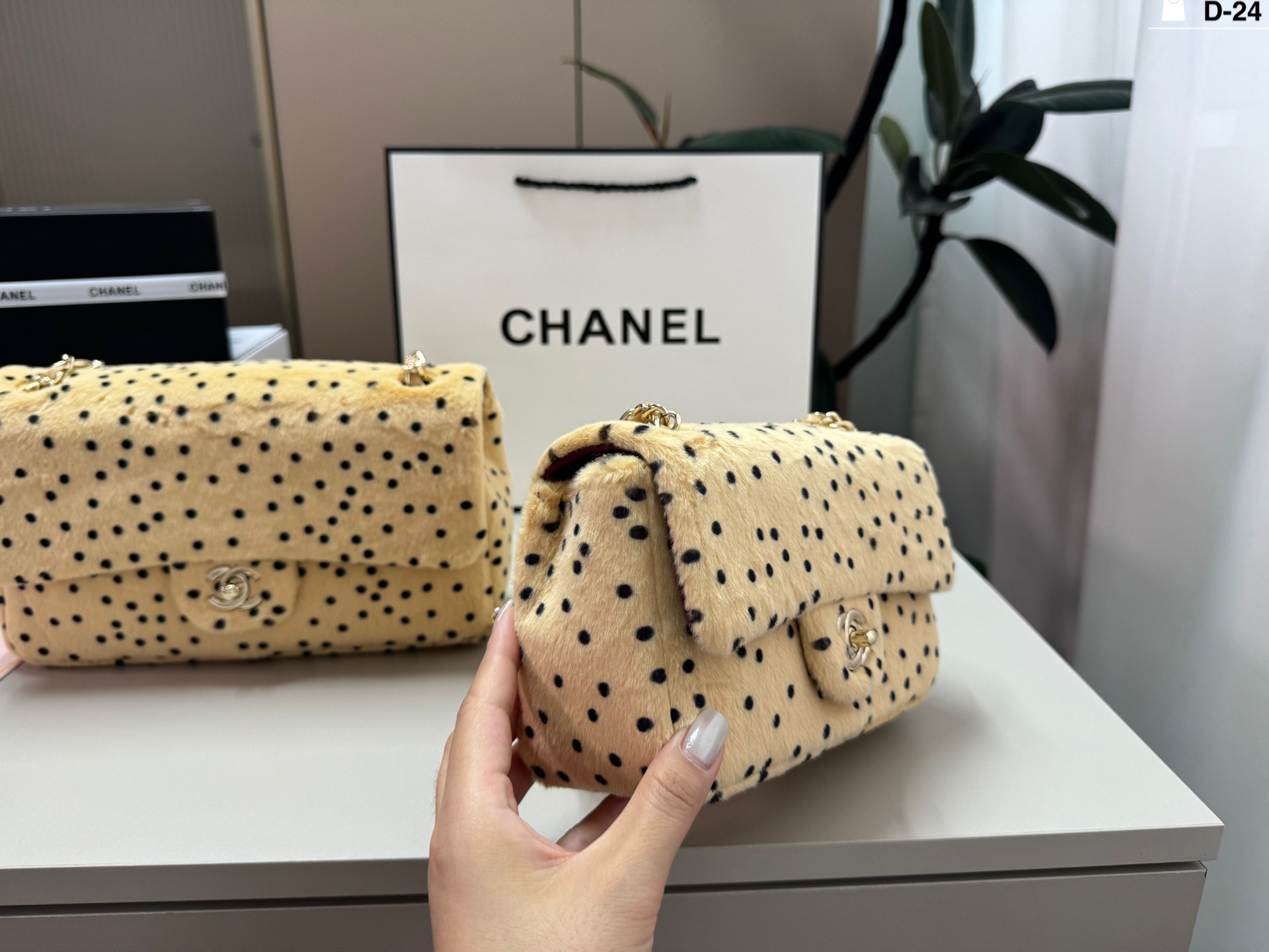 Chanel Plush polka dot leopard print