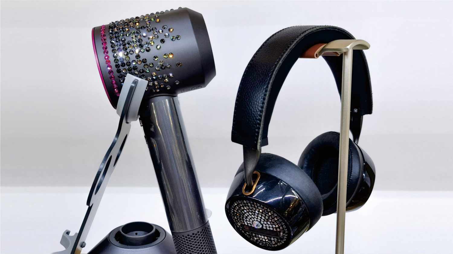 Flat back rhinestones applied to microphone
