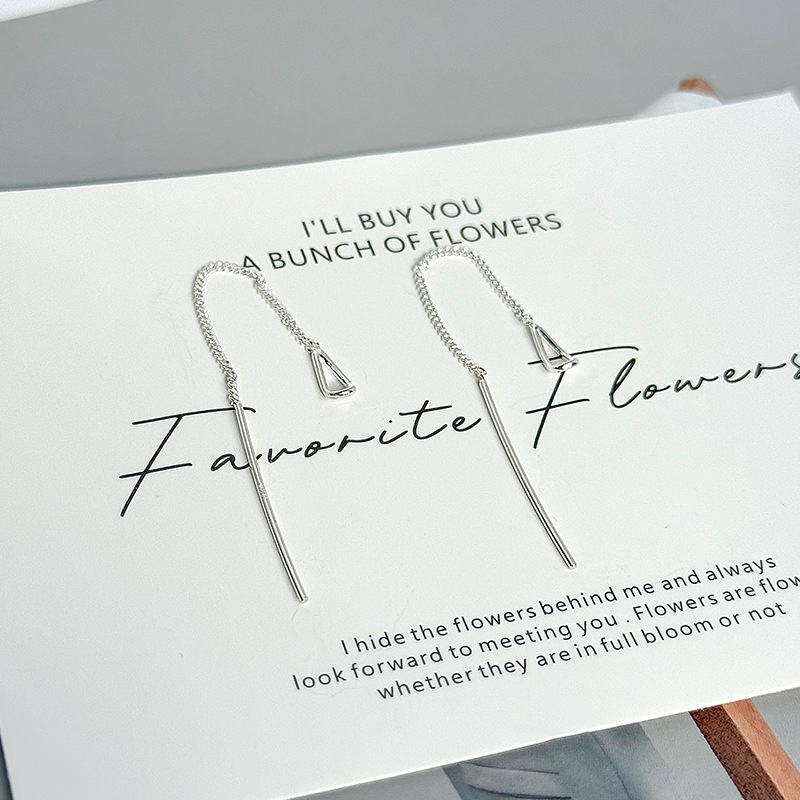 925 sterling silver water drop earrings for women, simple long tassel earrings with a high-end feel, geometric hollow silver needle earrings