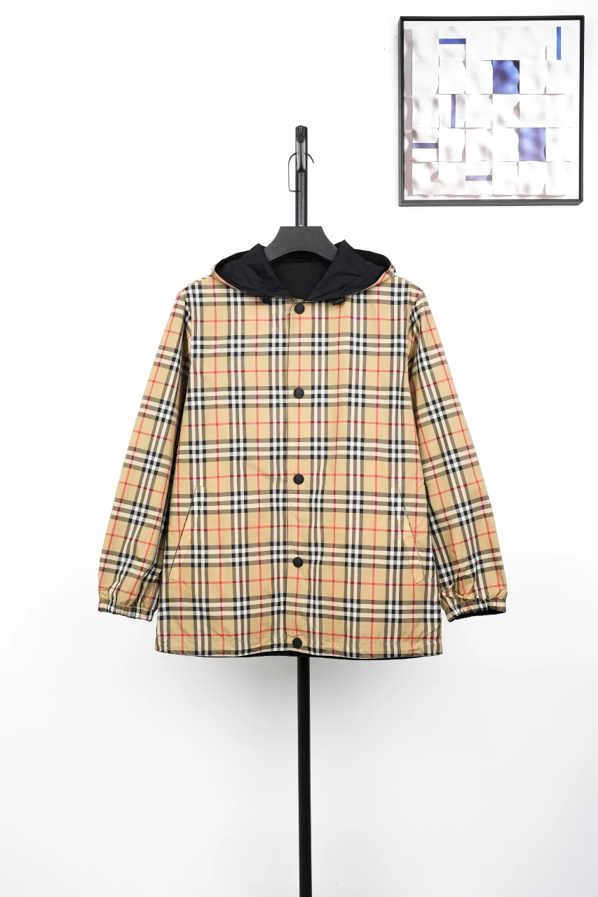 Burberry Beige Check Reversible Hooded Button Jacket product photo from LabelPicks