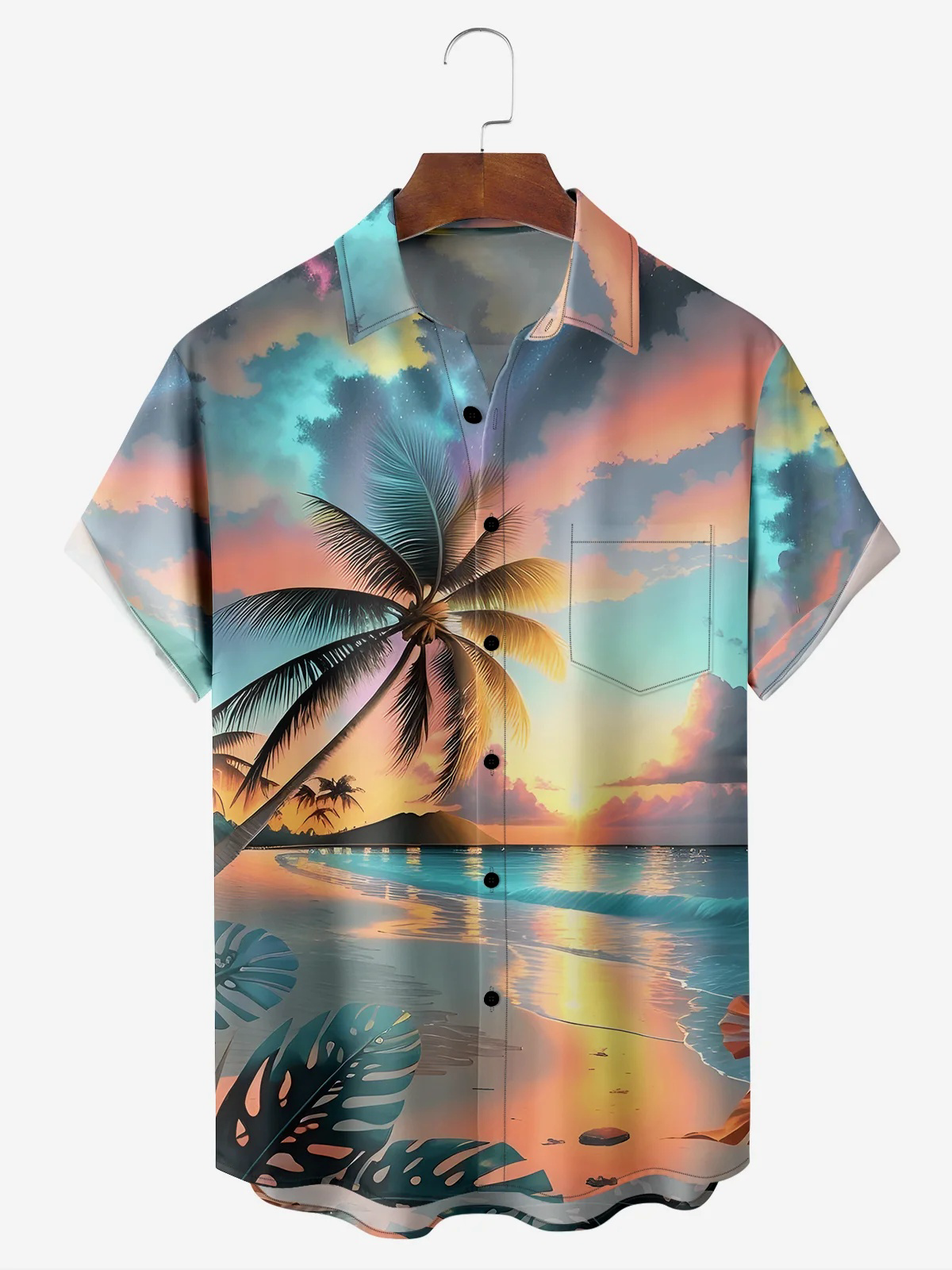 Moisture-wicking Coconut Tree Chest Pocket Hawaiian Shirt