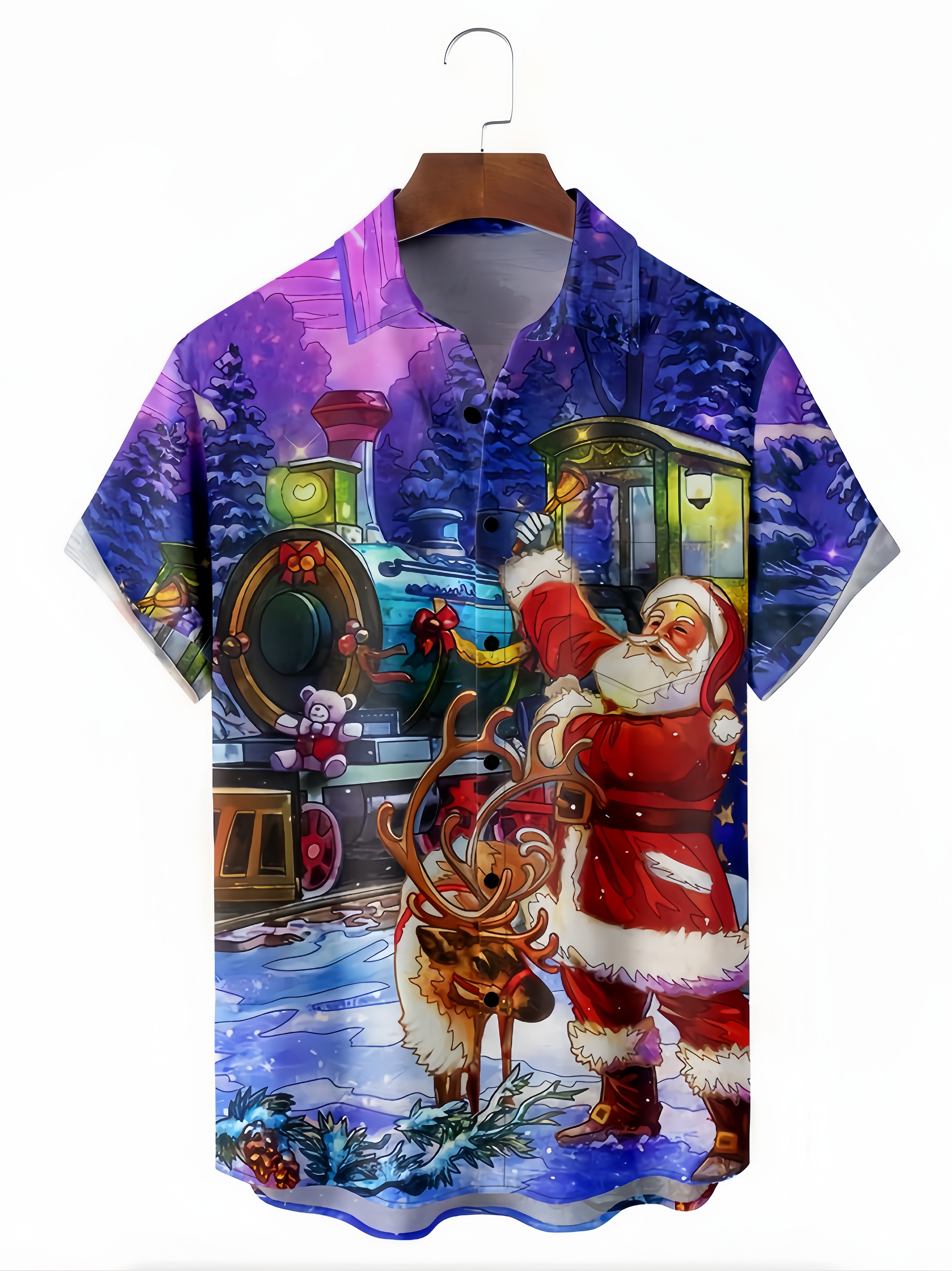 Christmas Santa Claus Chest Pocket Short Sleeve Casual Shirt