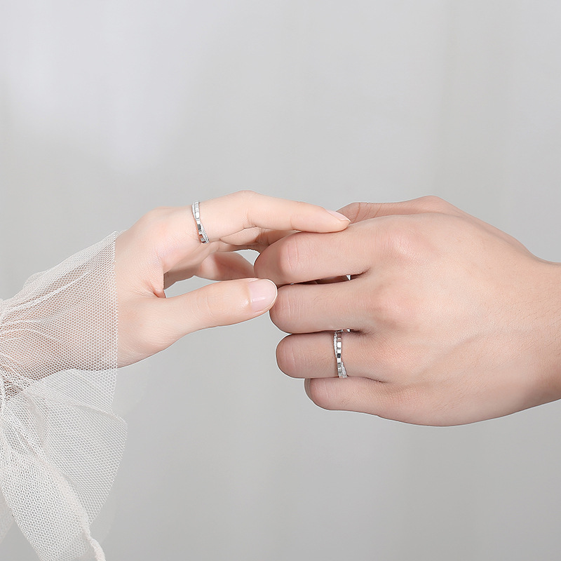 s925 sterling silver couple rings, Korean-style, minimalist, matte finish, adjustable, with engraving option
