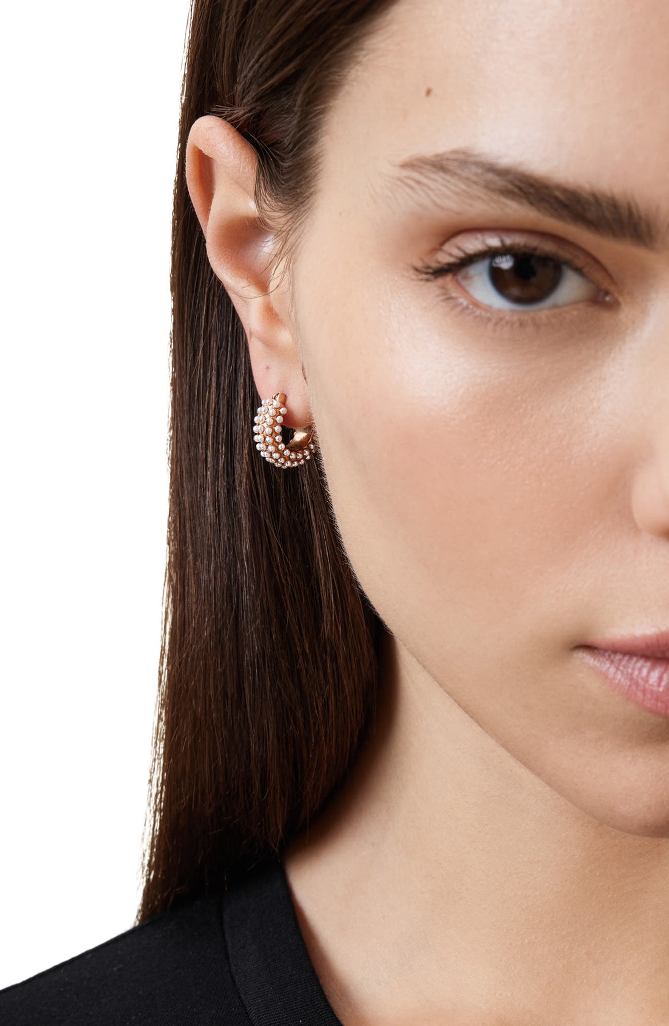 AllSaints Faux Pearl Huggie Hoop Earrings