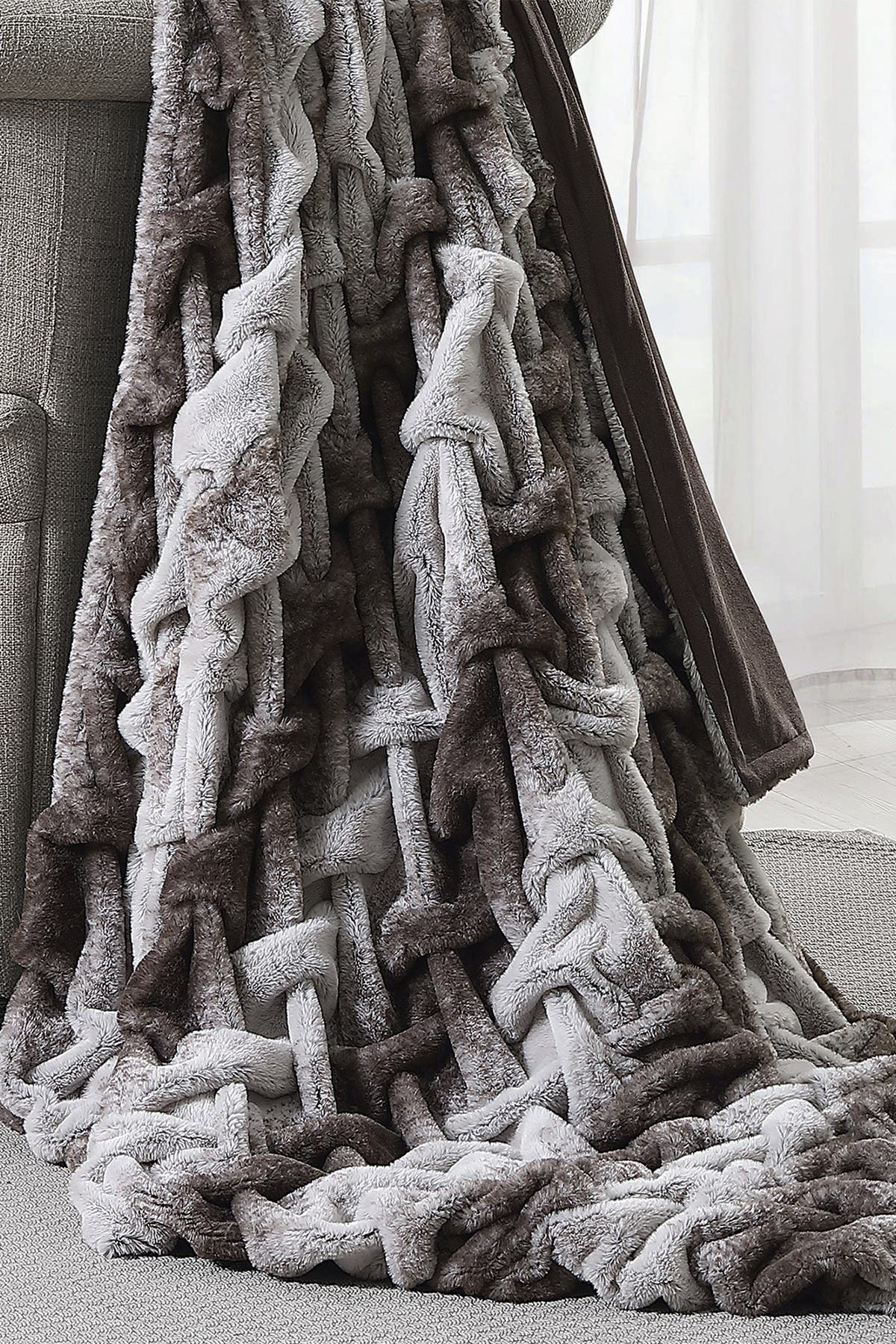 Modern Threads Faux Fur Braided Reversible Throw