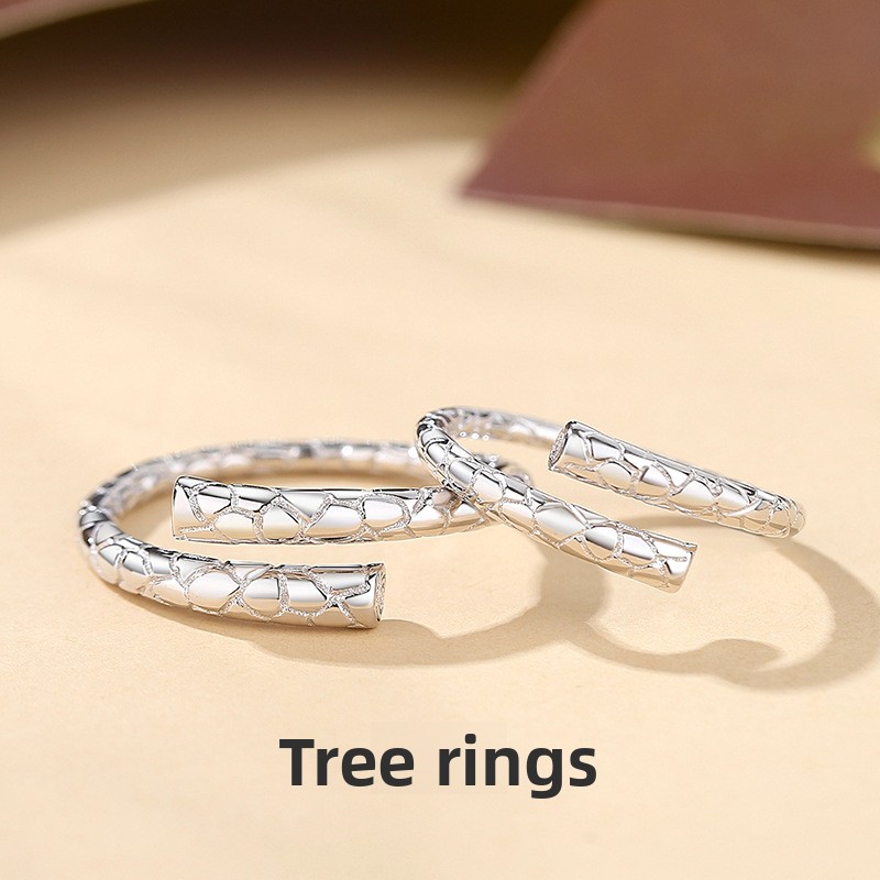 925 sterling silver couple rings, featuring a unique design with a circular geometric snake pattern, and an adjustable open ring style