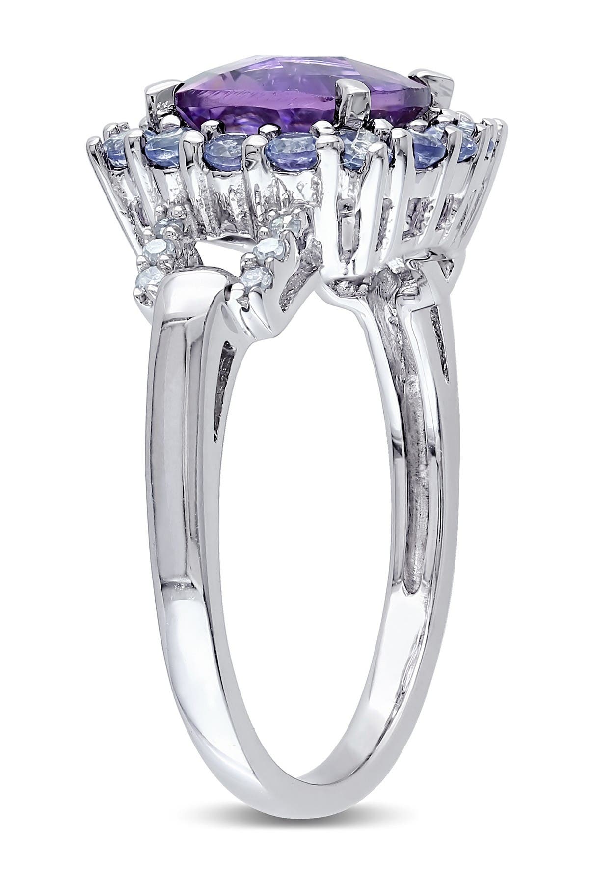 DELMAR Sterling Silver Amethyst, Tanzanite & Diamond Fashion Ring - 0.06 ctw