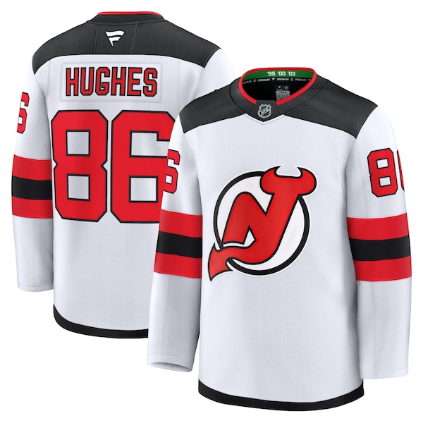 Jack Hughes New Jersey Devils  Away Premium Jersey - White/Black/Red