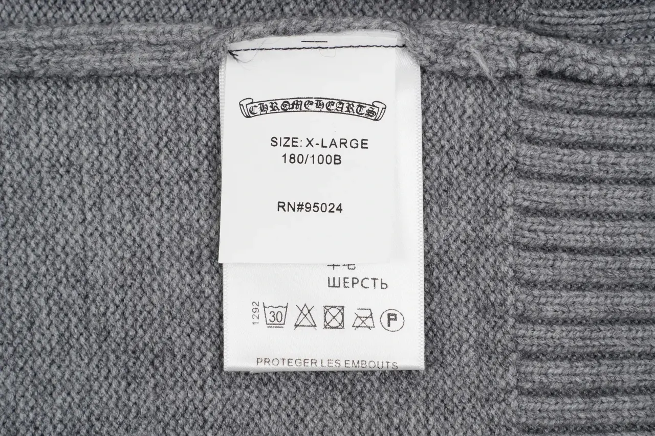 Chrome Hearts Grey Cross Leather Label Intarsia Crewneck Sweater product photo from LabelPicks