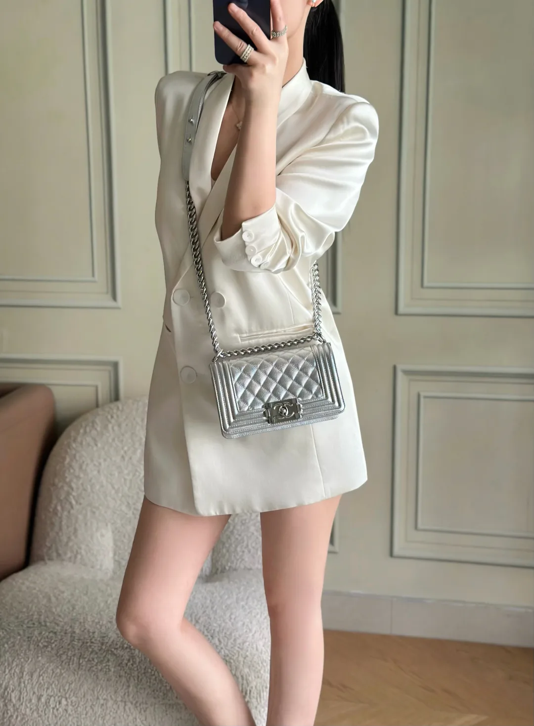 Chanel Silver Quilted Leather Crossbody Bag product photo from LabelPicks