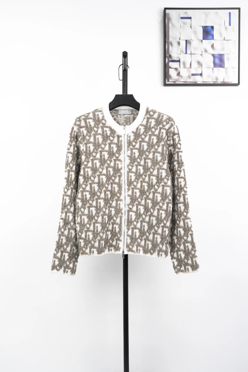 Dior Cream Dimensional Oblique Knit Zip Jacket product photo from LabelPicks