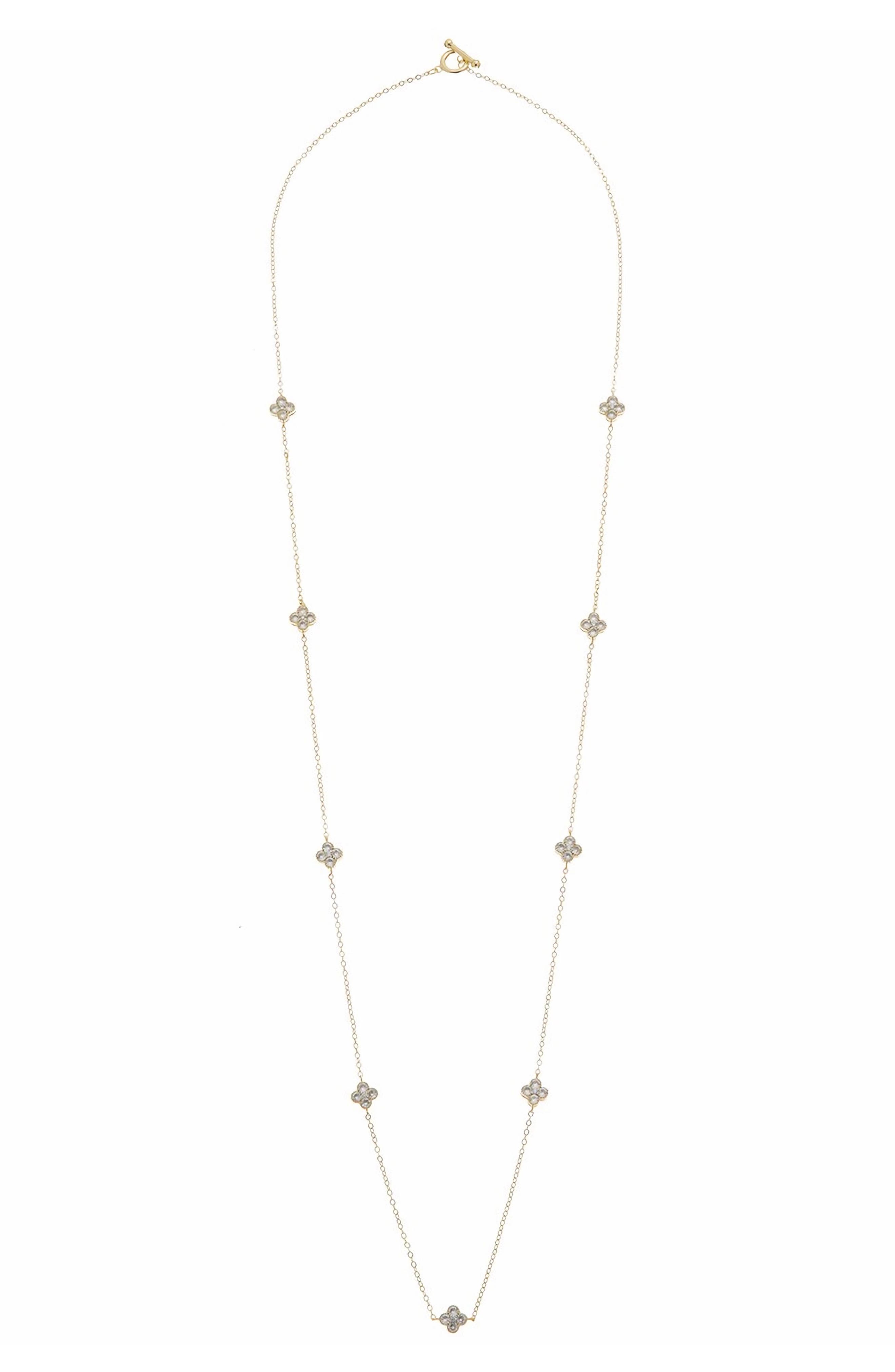 Juvell Cubic Zirconia Clover Station Chain Long Necklace