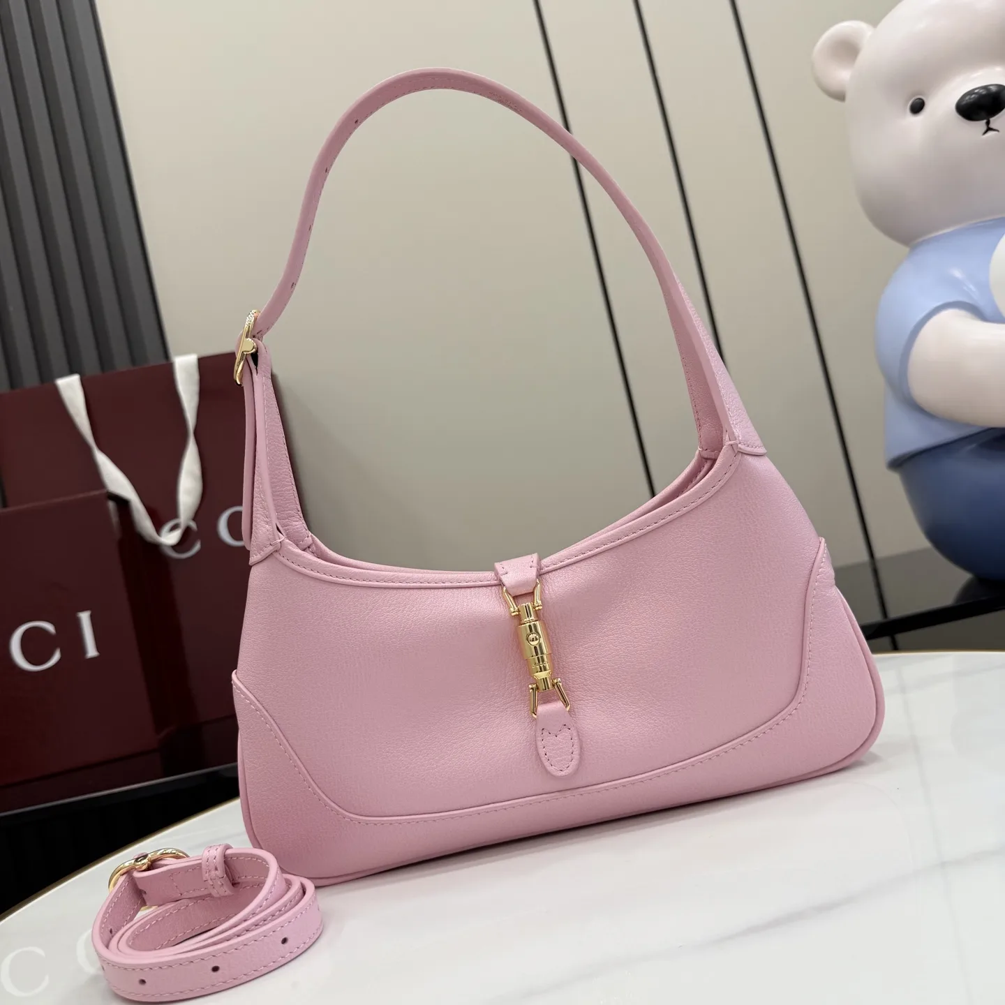 Gucci Jackie Pink Grained Leather Shoulder Bag product photo from LabelPicks