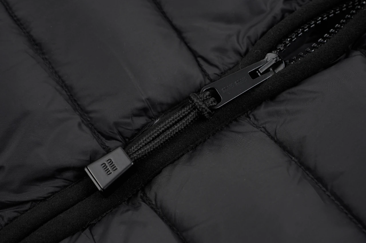Miu Miu Matte Black Logo Embroidered Stand Collar Down Jacket product photo from LabelPicks