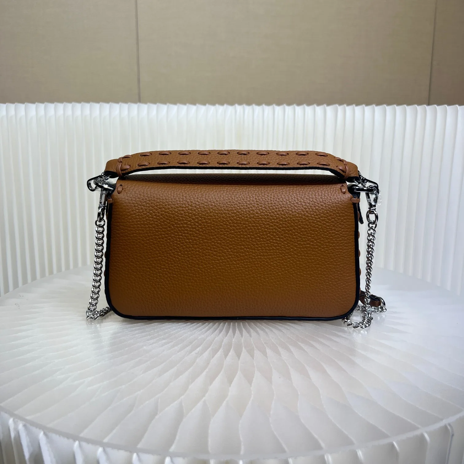 Fendi Brown Baguette Grained Leather Shoulder Bag product photo from LabelPicks