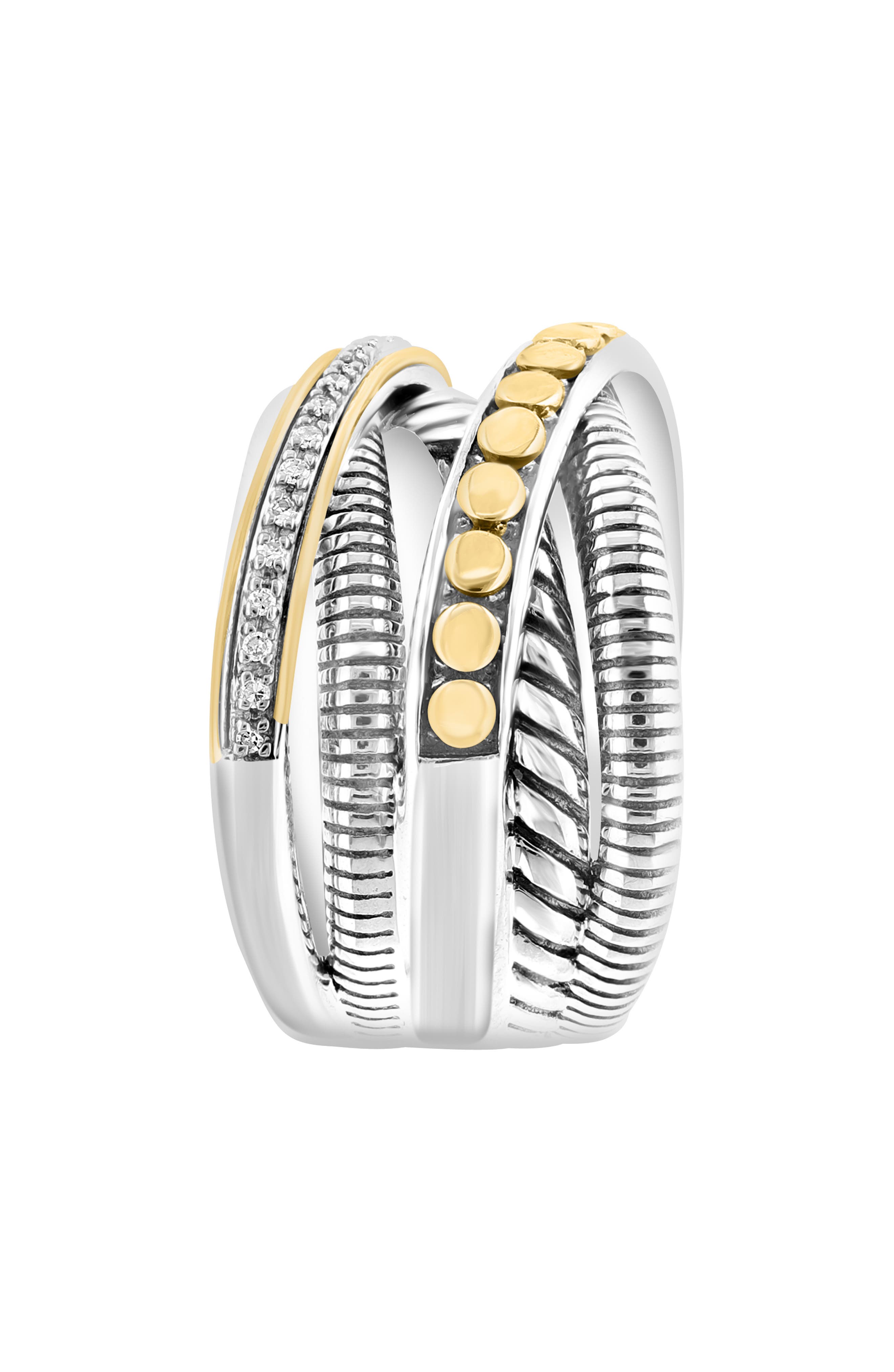 EFFY Sterling Silver & 14K Gold Diamond Crossover Band Ring - 0.07ct.