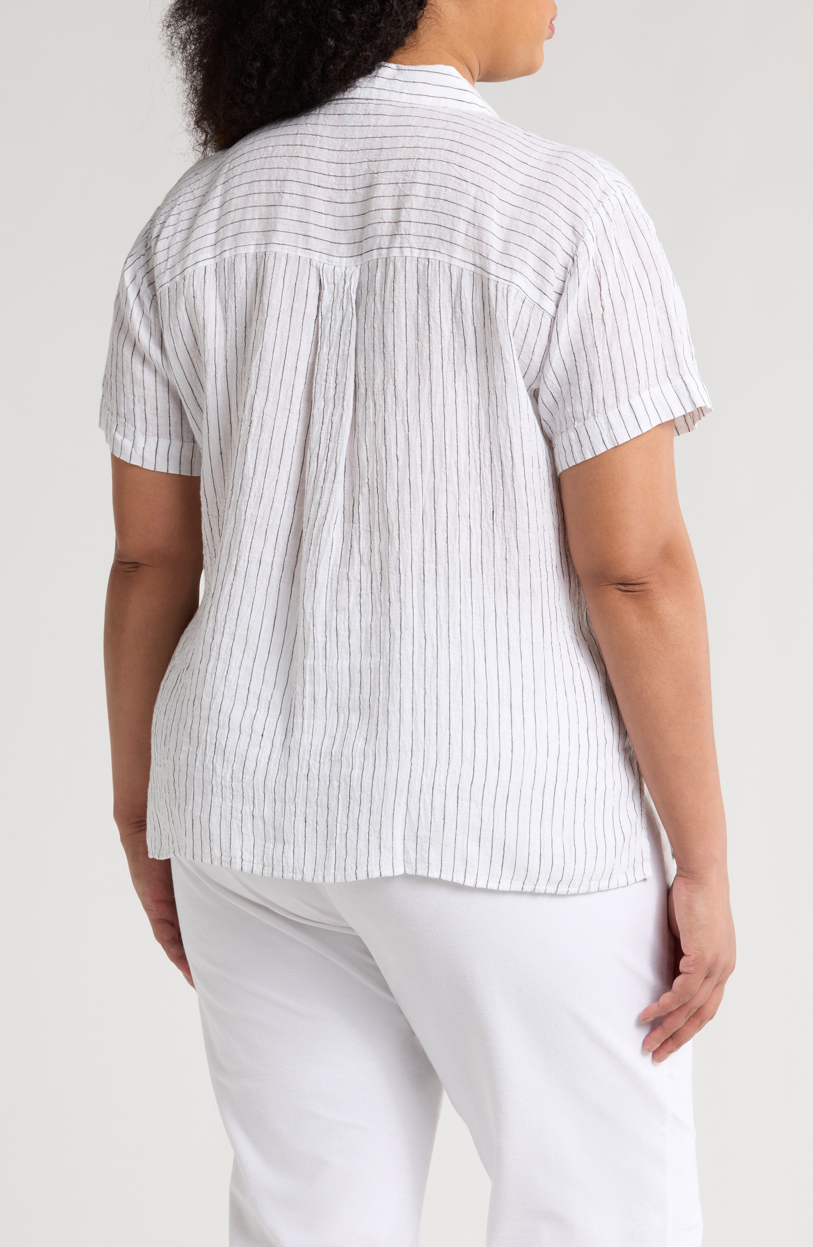 Eileen Fisher Stripe Organic Linen Button-Up Shirt