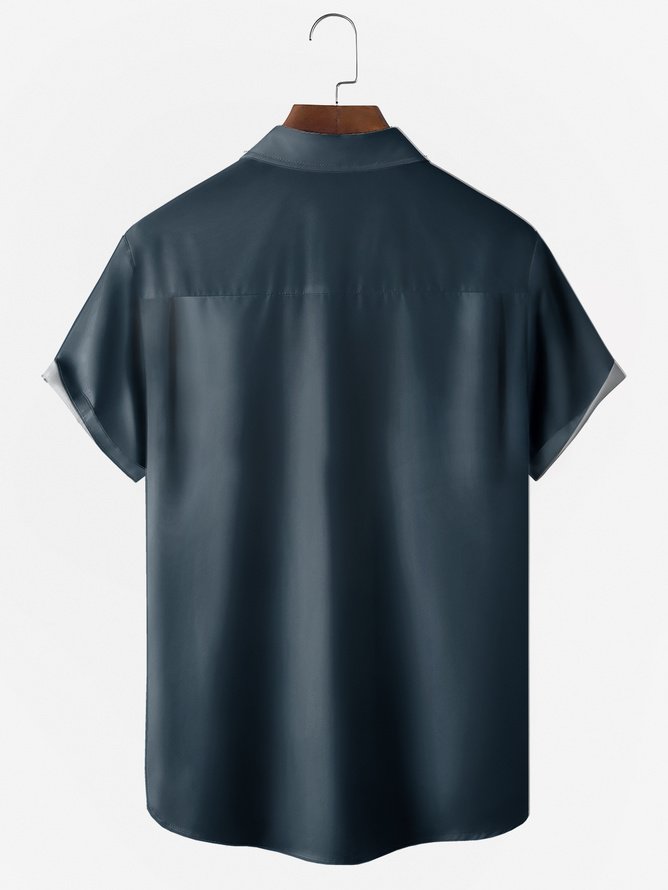 Moisture-wicking Geometric Chest Pocket Bowling Shirt