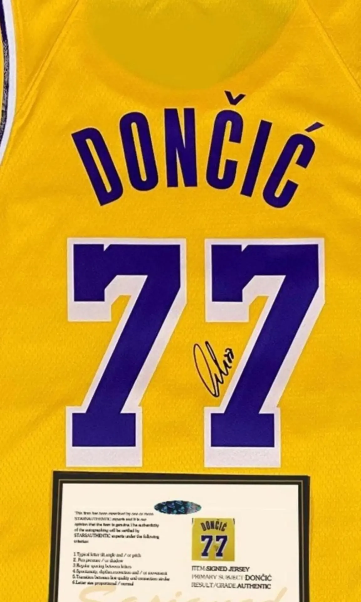 Luka Doncic SIGNED Don膷i膰 Signature LA Lakers Yellow Home Shirt/Jersey - COA - 24/25