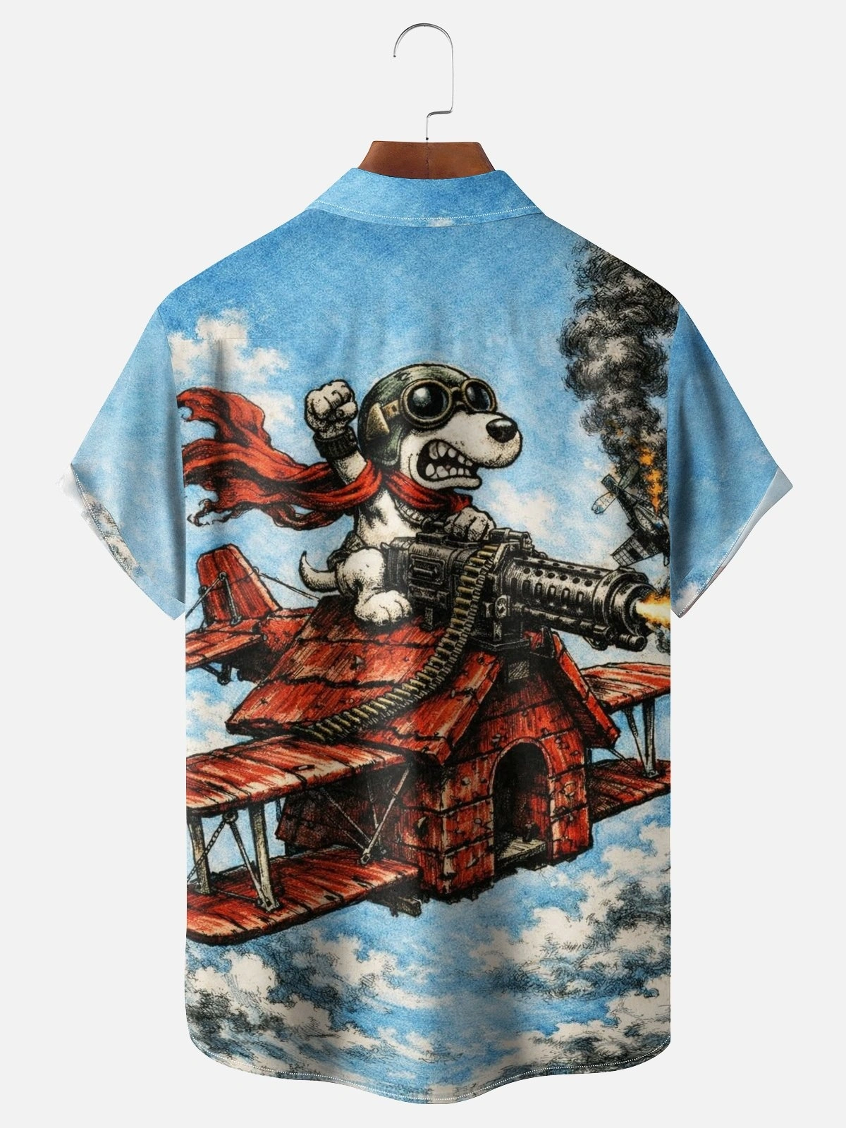 Men's printed shirts Abstract Airplane Dog Pattern  Holiday Hawaiian Shirt