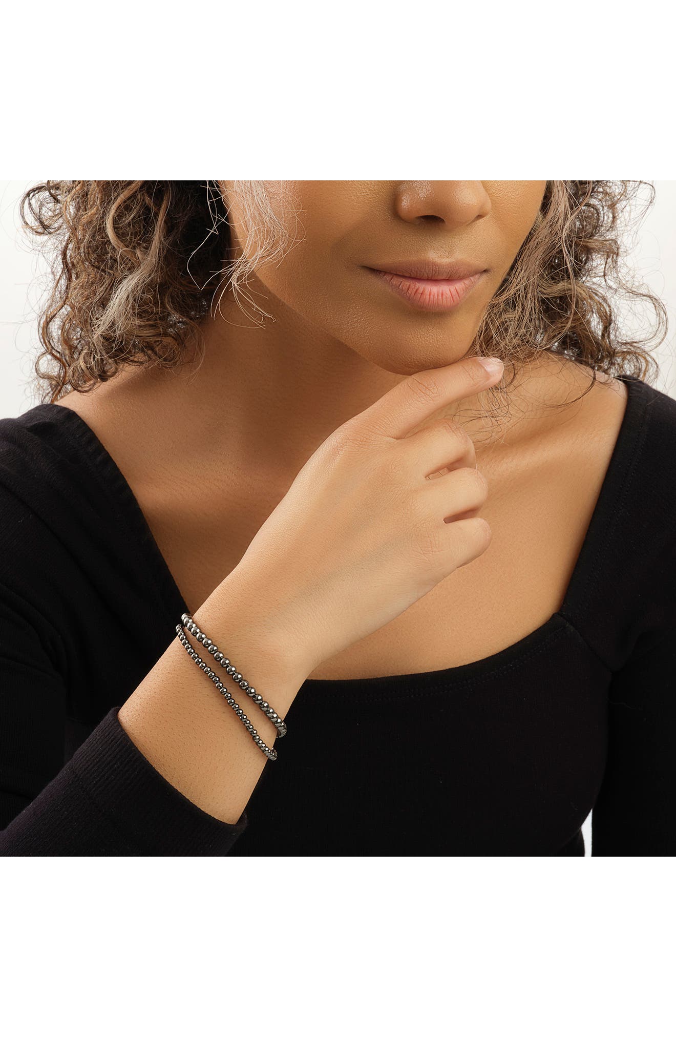 Sterling Forever 3mm & 4mm Beaded Stretch Bracelet Set
