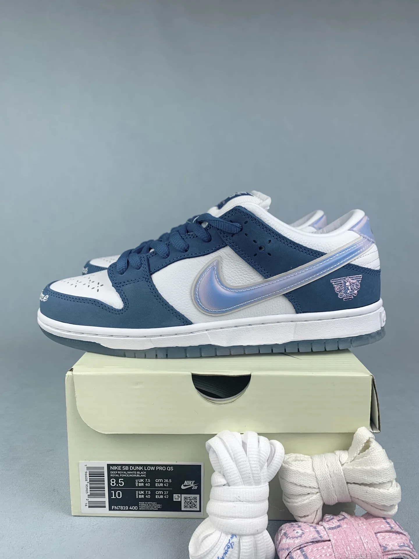 Born x Raised x Nike SB Dunk Low Pro QS “One Block at a Time” - Deep Royal Blue/White/Black product photo from LabelPicks