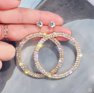 Fashionable and exaggerated geometric Round Diamond Earrings feminine temperament