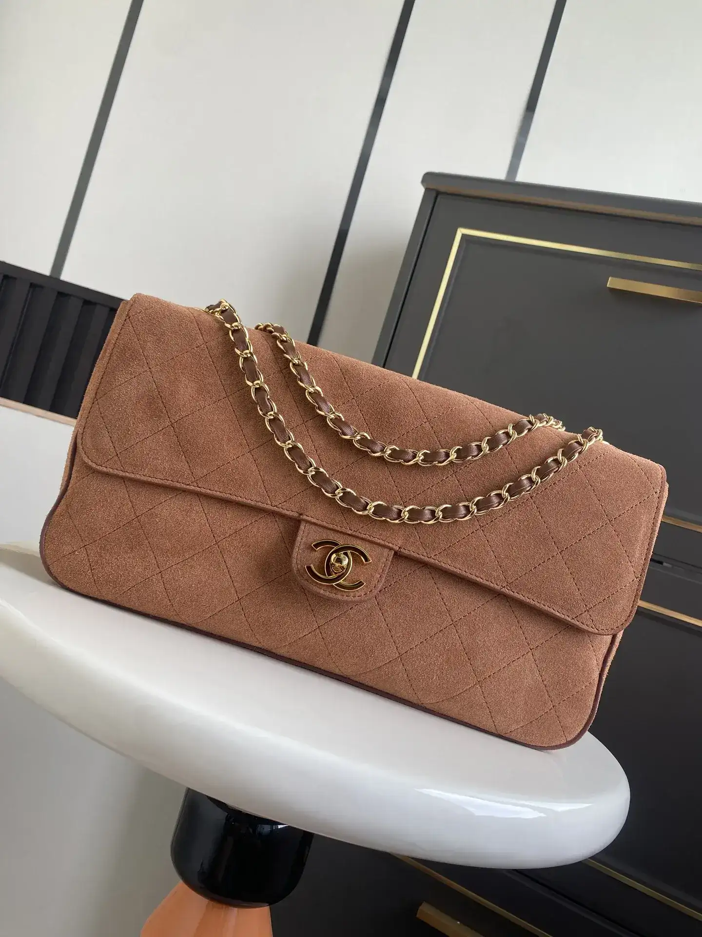 Chanel Classic Flap Beige Suede Leather Shoulder Bag product photo from LabelPicks