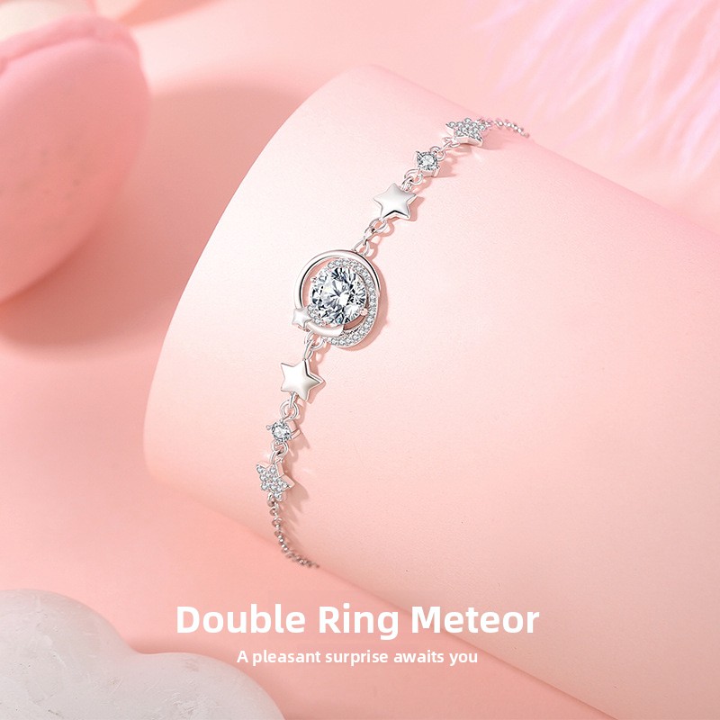 925 Sterling Silver Meteorite Moissanite Bracelet for Women, 1 Carat Star Celestial Jewelry for Women