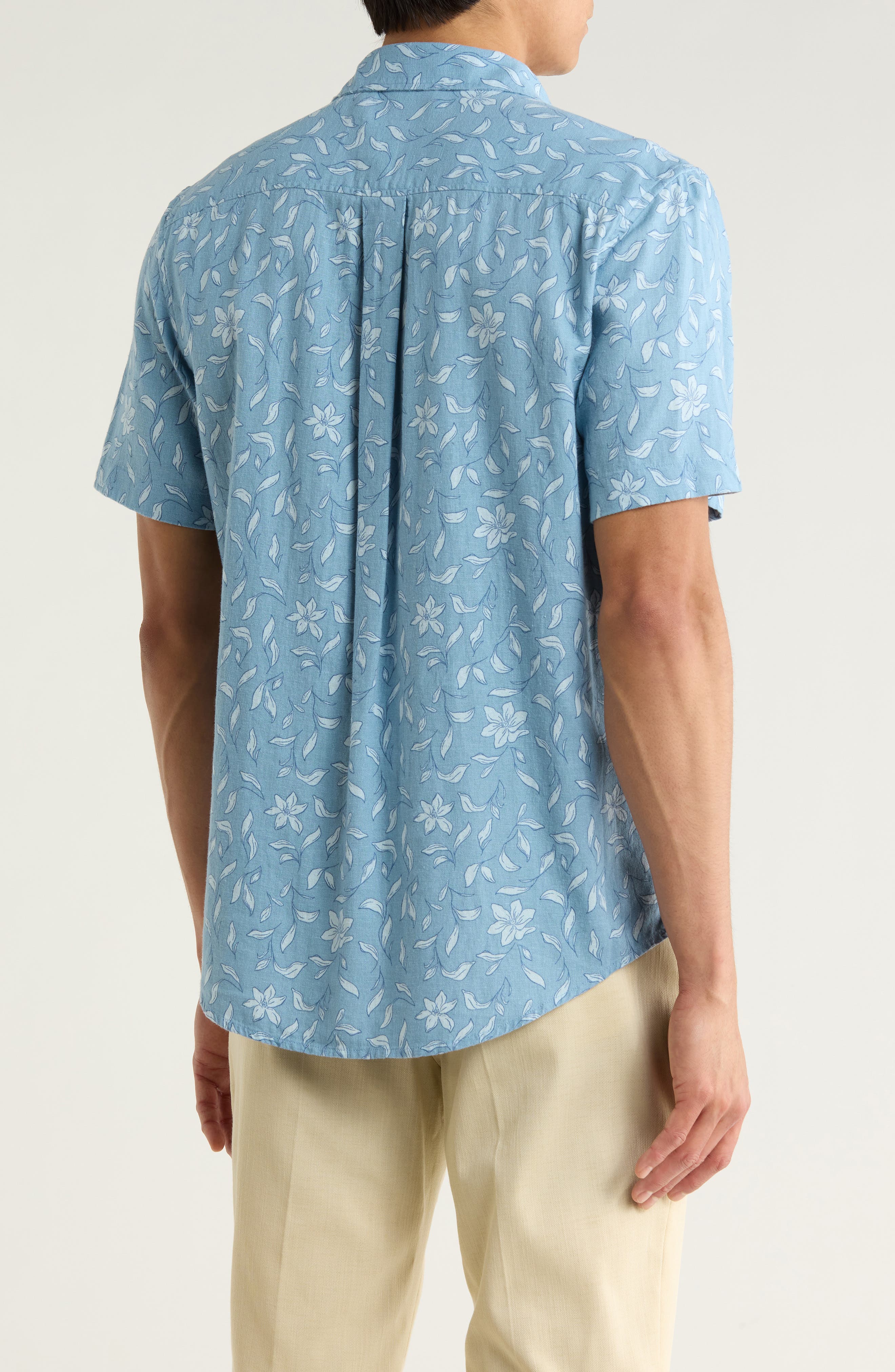 Nordstrom Leaf Short Sleeve Linen Blend Button-Up Shirt
