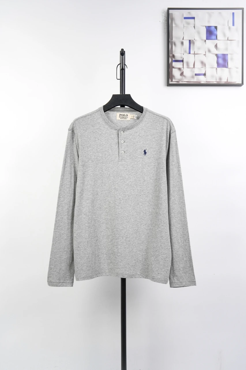 Ralph Lauren Light Grey Pony Embroidered Henley Long Sleeve T-Shirt product photo from LabelPicks