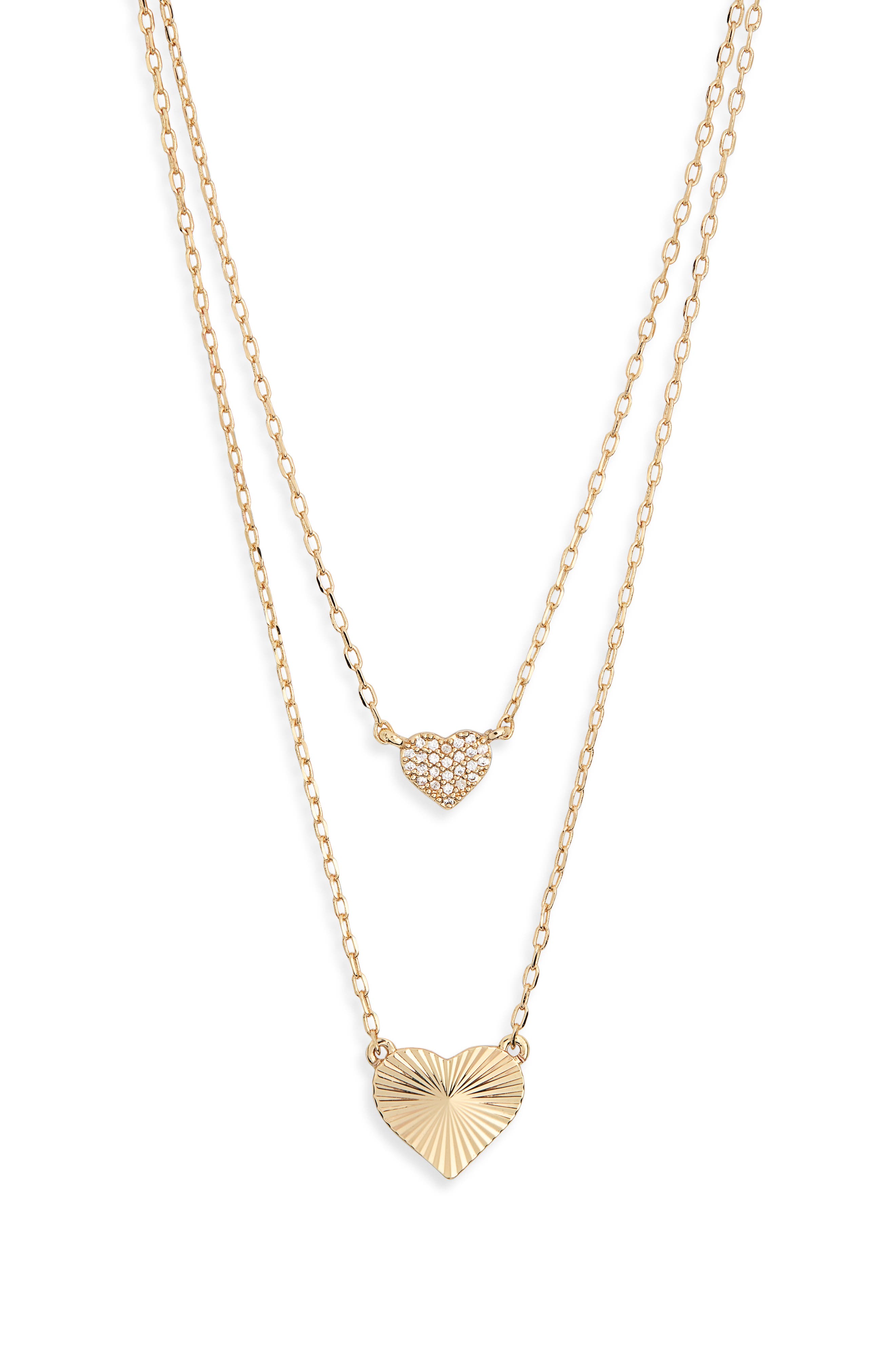 Leith Set of 2 Cubic Zirconia Fluted Heart Pendant Necklaces